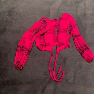 womens pink flannel crop top
